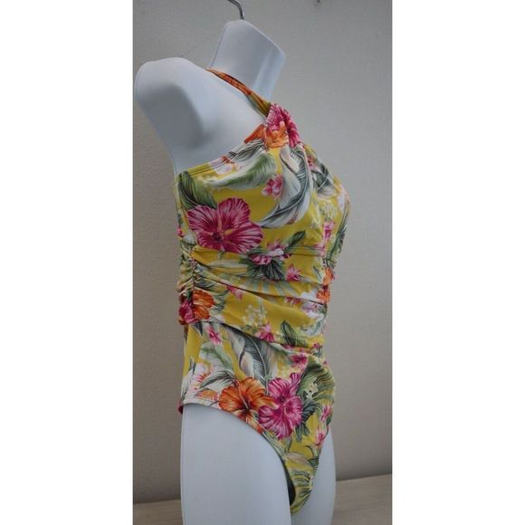 Bleu Rod Beattie Sz 12 Canary Gold Paradiso High Neck One-Piece Swimsuit $119 - Picture 7 of 13